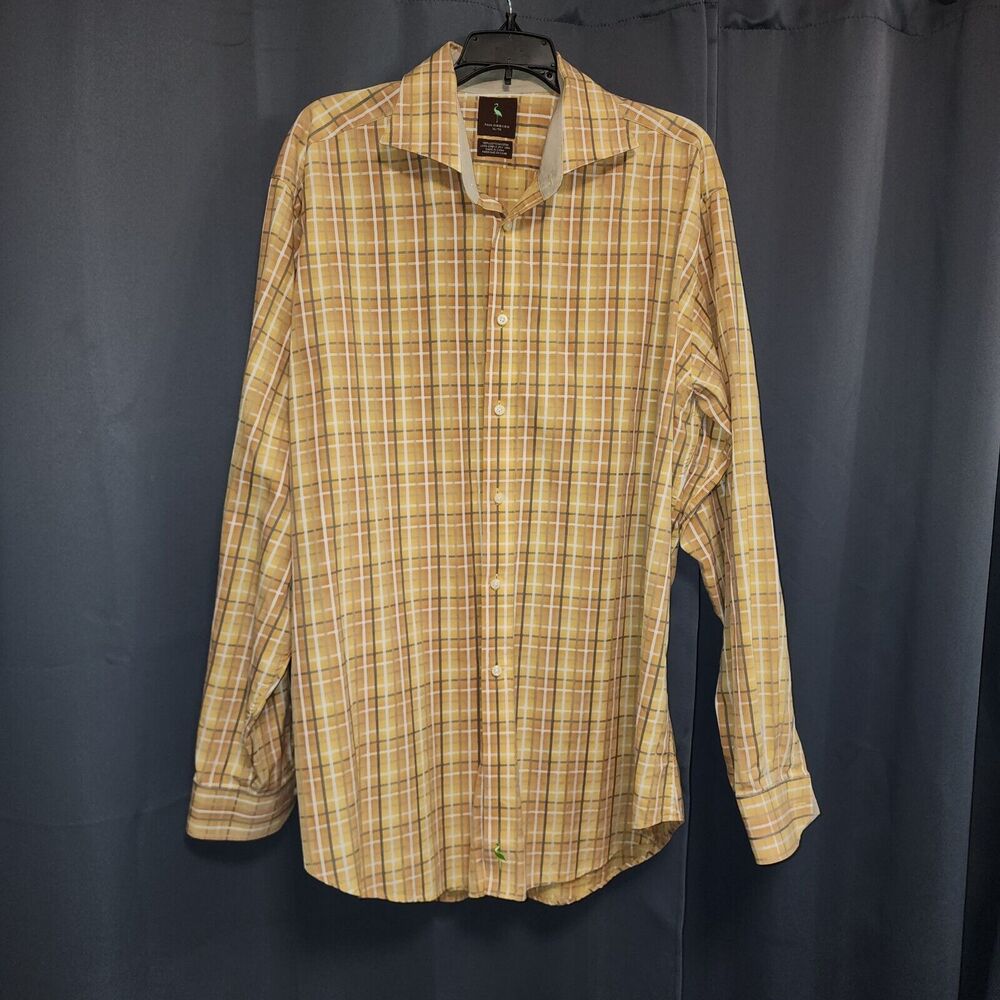Tailorbyrd Men's Long Sleeve Button Up Yellow Plaid XL